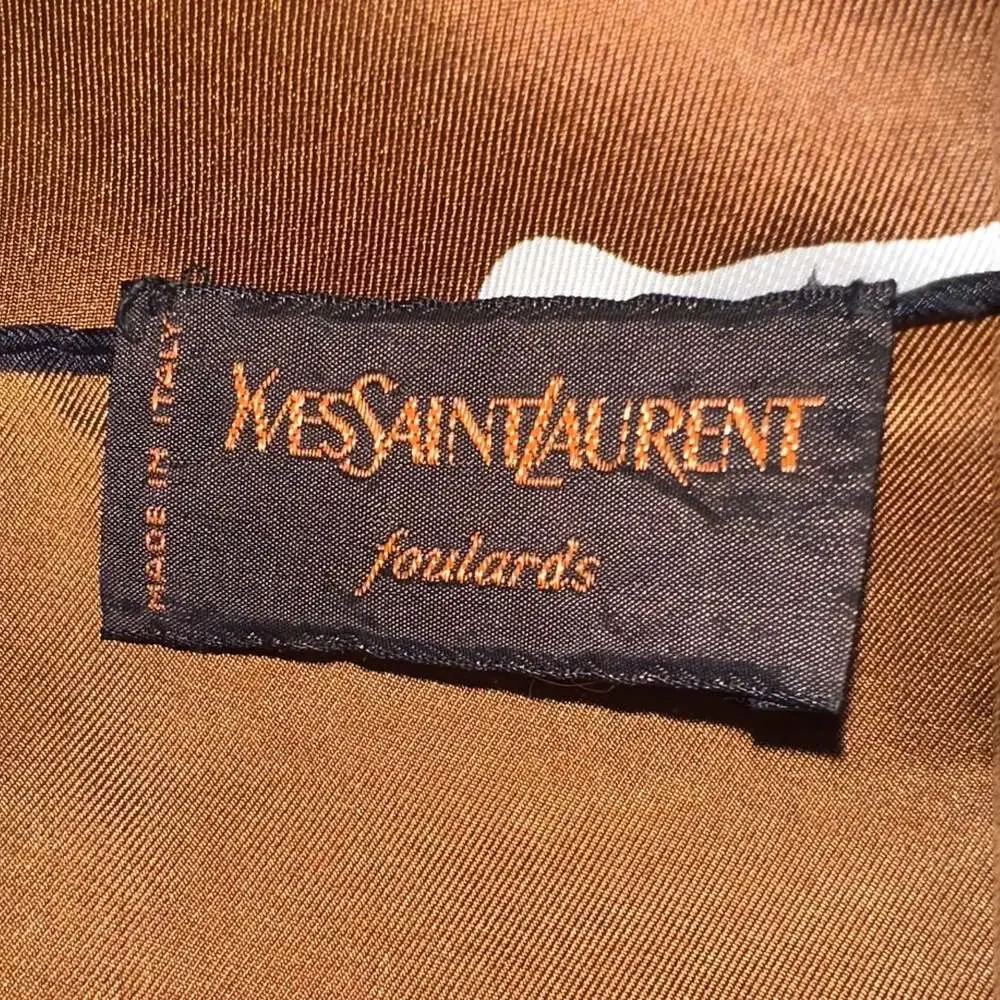 Yves Saint Laurent Vintage Silk Foulards Rose Print Scarf Brown Black 32.5” - Picture 5 of 9